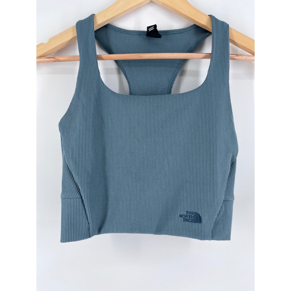The North Face Womens Ribbed Racerback Crop Tank Top Blue Size M Active Athletic